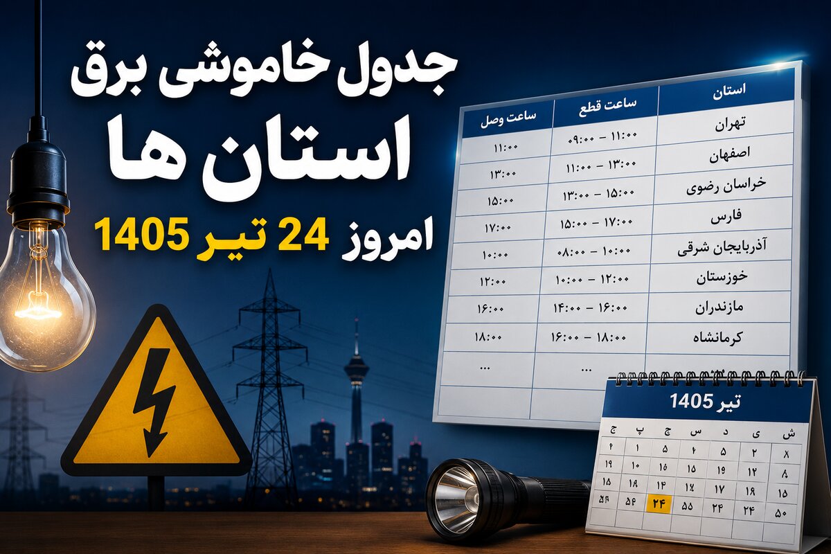جدول خاموشی برق استانها امروز چهارشنبه ۲۴ تیر ۱۴۰۵