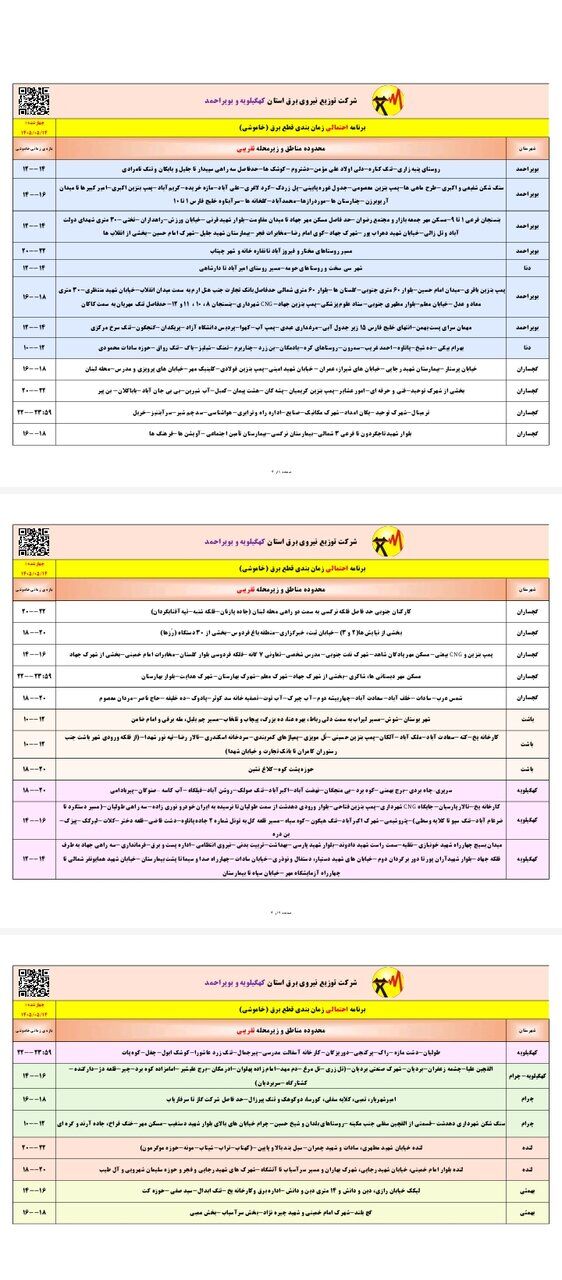 قطعی برق کهگیلویه‌ و بویراحمد امروز چهارشنبه ۱۴ مرداد ۱۴۰۵ + لیست مناطق